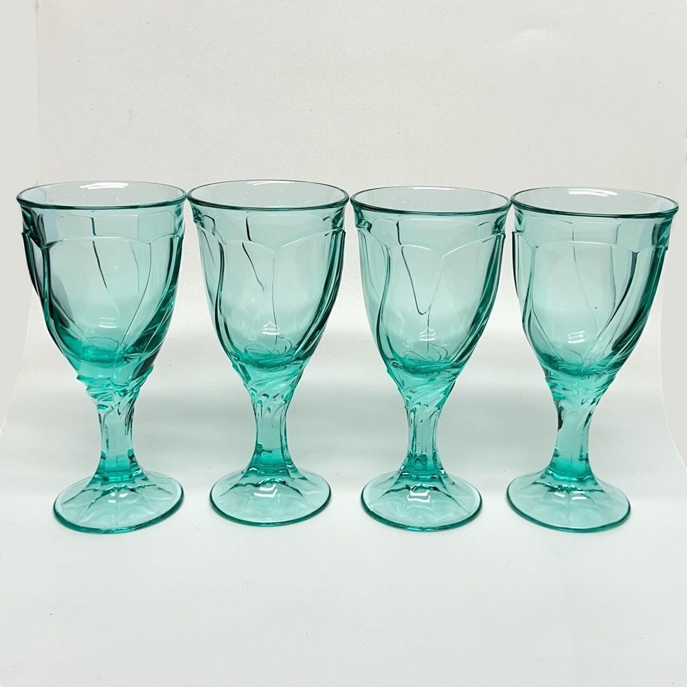 Aquamarine Noritake Sweet Swirl Set Of Four Water Vintage Wine Goblets Glasses